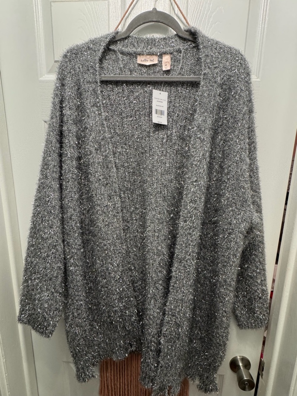 Sparkly Eyelash Cardigan Sweater - Gray/Silver